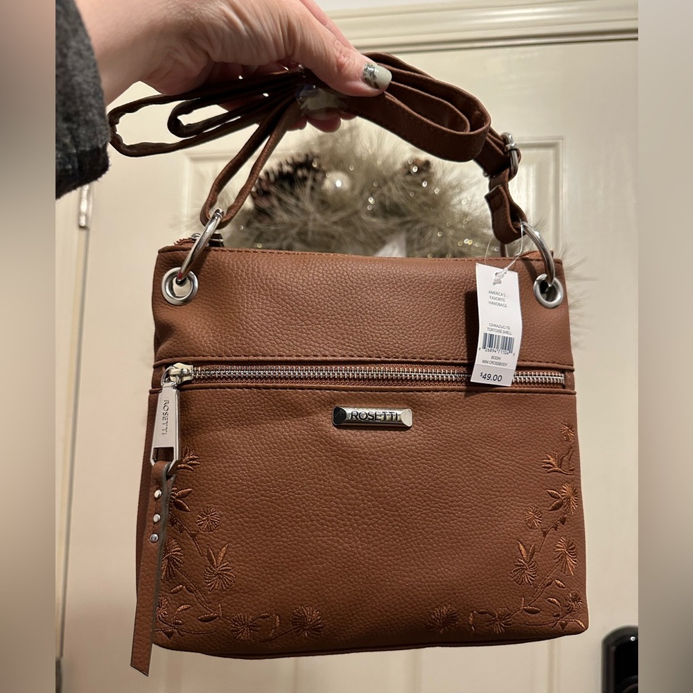 Rosetti Brown Embroidered Crossbody Bag. NWT